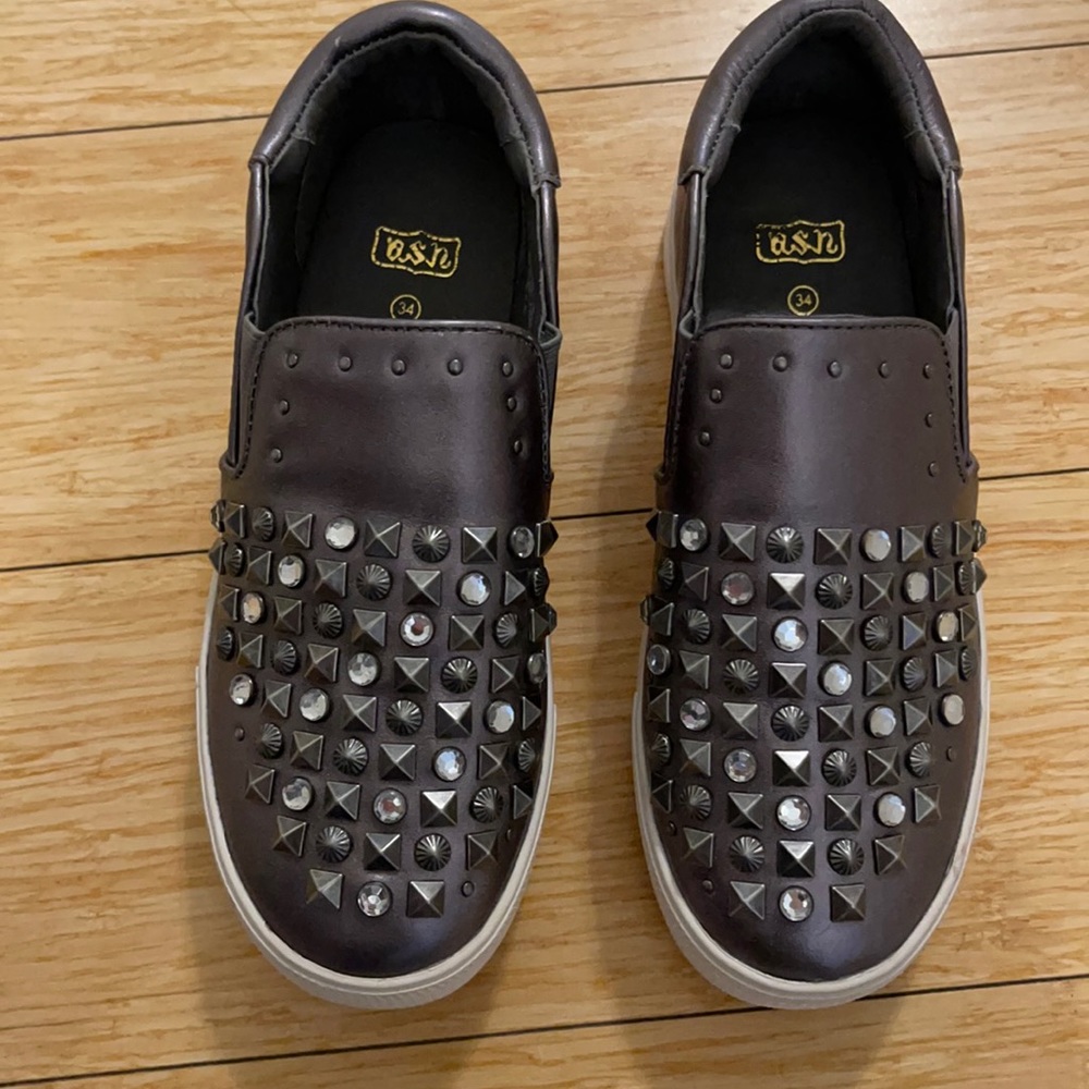 Ash Girls Lynn Clodi-K Leather Silver Sneakers Size 34